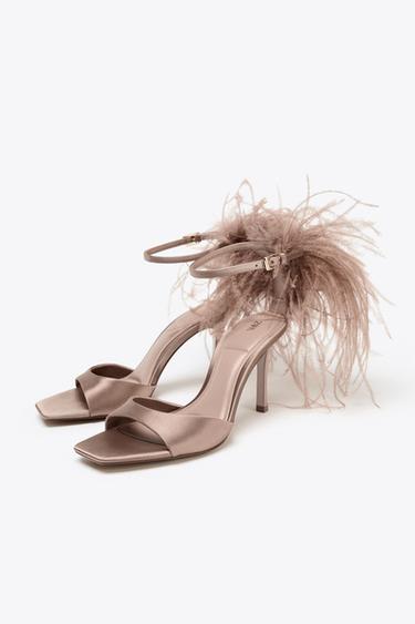 FEATHER HIGH-HEEL SANDALS - Beige by Zara - Image 1