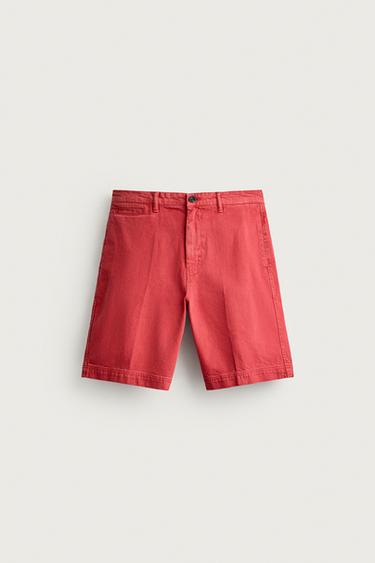 STRAIGHT-LEG CHINO BERMUDA SHORTS - Red by Zara