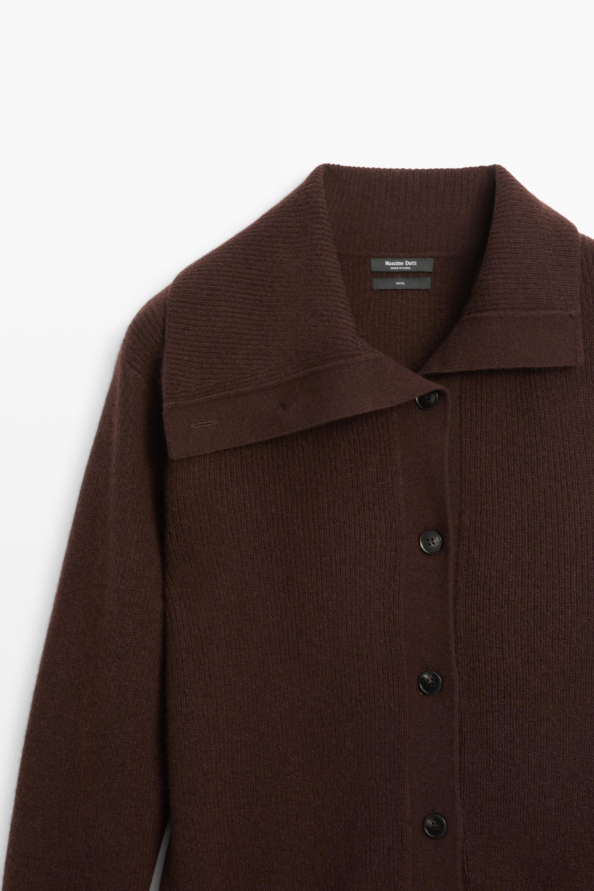 Purl knit funnel neck cardigan