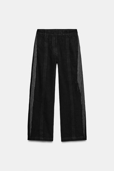 Zara ZW COLLECTION LIMITED EDITION FRINGED PANTS - Black
