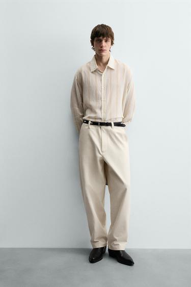 STRIPED FLOWING SHIRT - Ecru by Zara