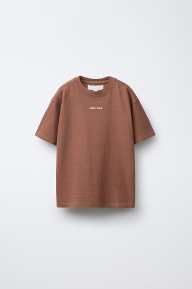 CAMISETA ESTRUCTURA TEXTO BORDADO - Caldero de Zara
