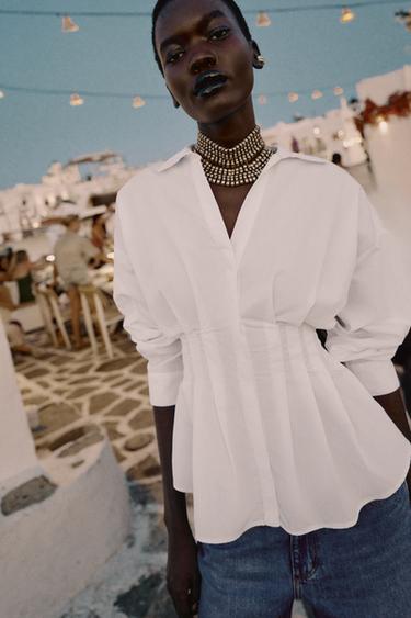 Zara PLEATED POPLIN SHIRT - White