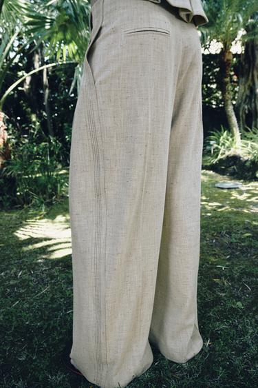 ZW COLLECTION STRAIGHT-LEG TOPSTITCH TROUSERS - Beige by Zara - Image 2