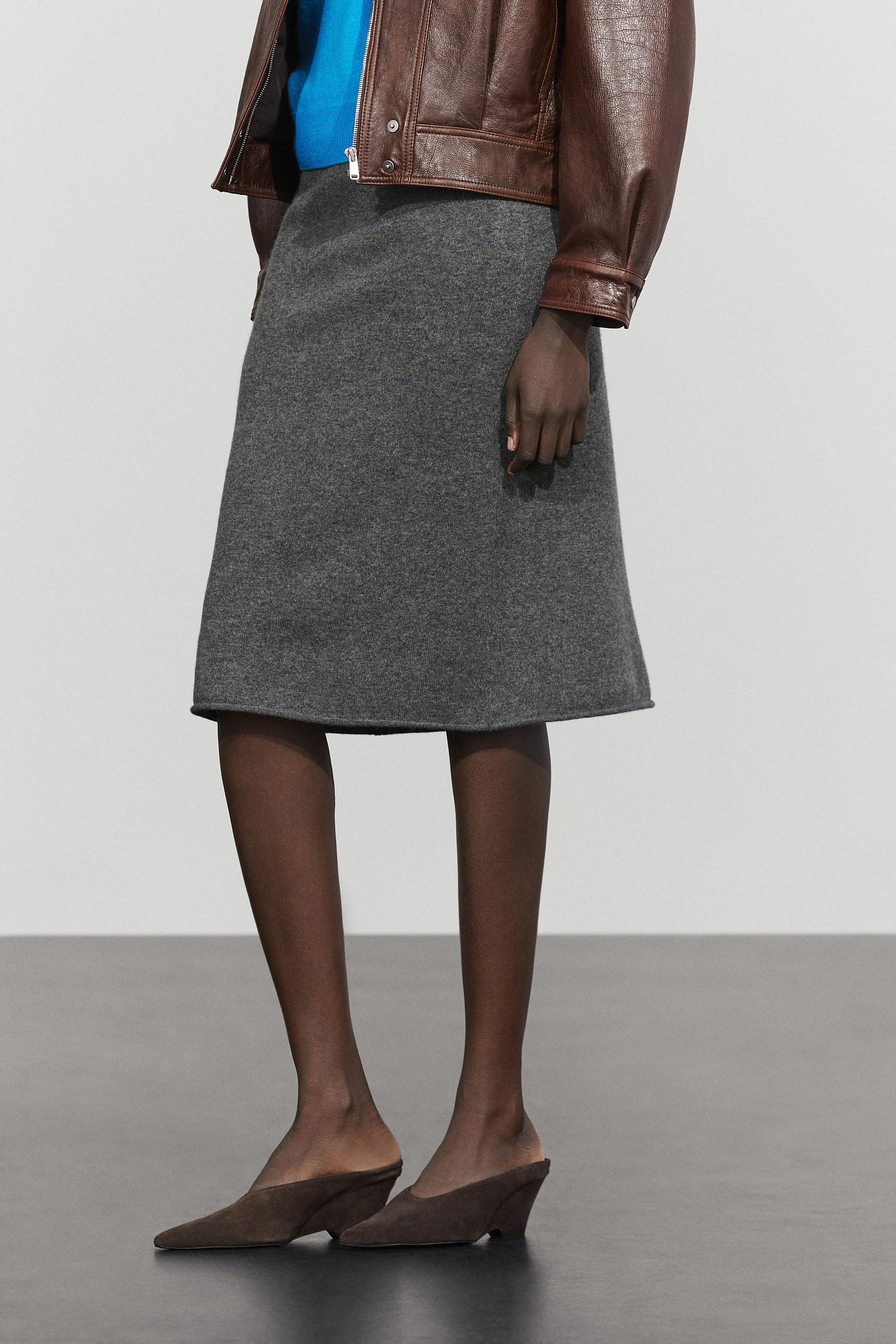 Wool blend knit co-ord skirt — Mid-gray