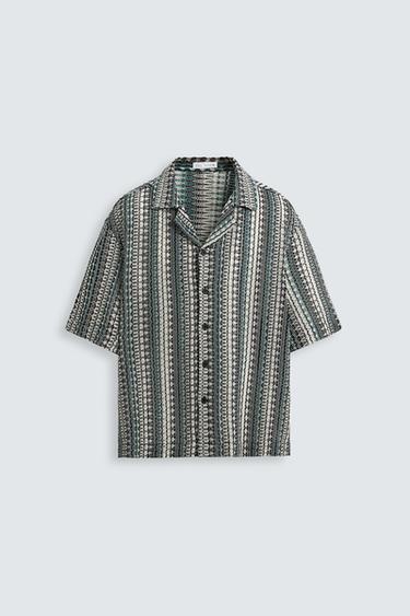 Zara GEOMETRIC JACQUARD SHIRT - Turquoise