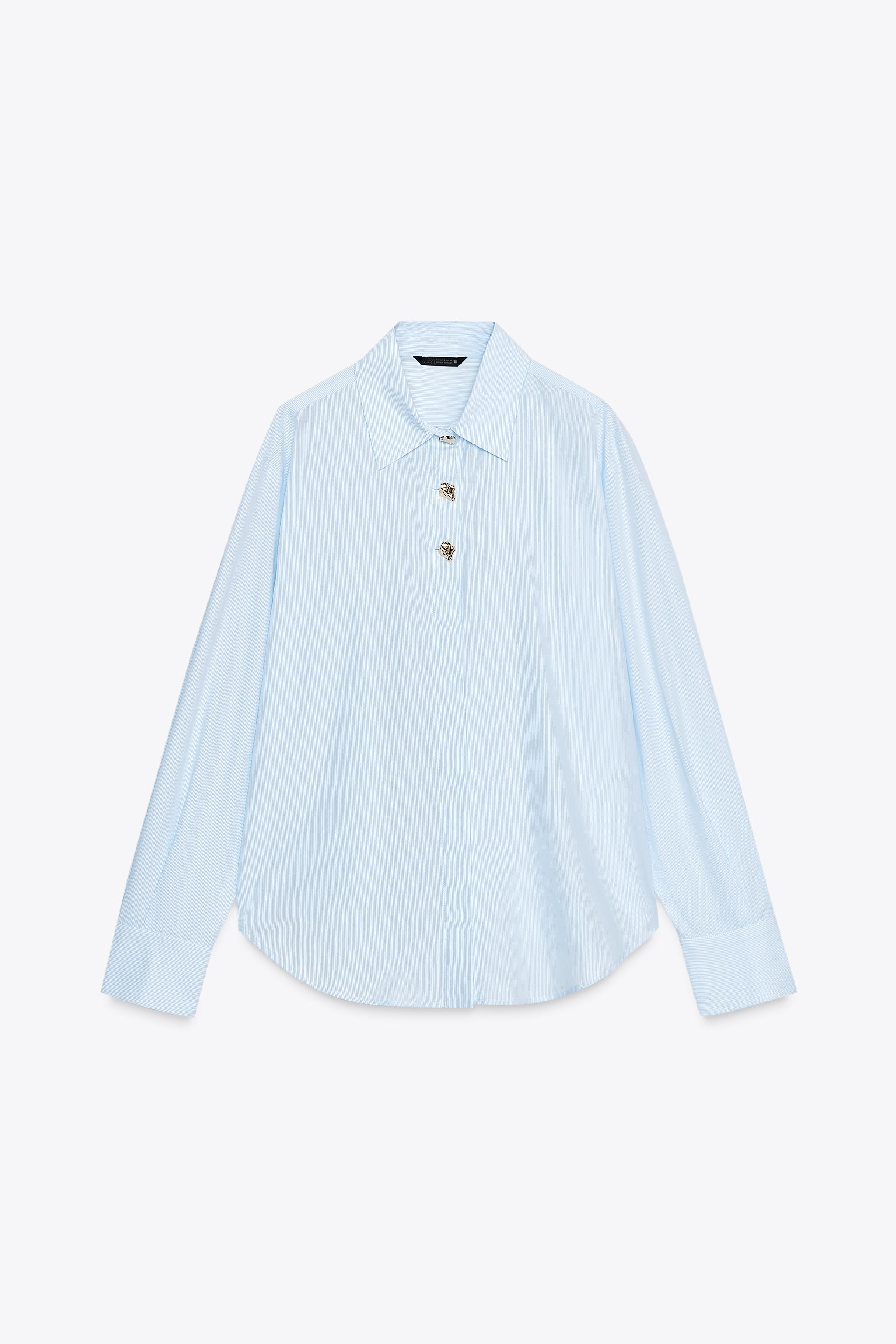 Ruページ CAMISA POPELÍN RAYAS BOTÓN COMBINADO - Azul / Blanco | ZARA Chile