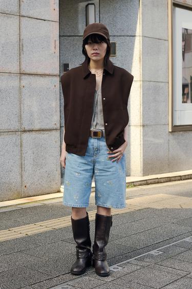 Z1975 EMBROIDERED FLORAL DENIM BERMUDA SHORTS - Mid-blue by Zara