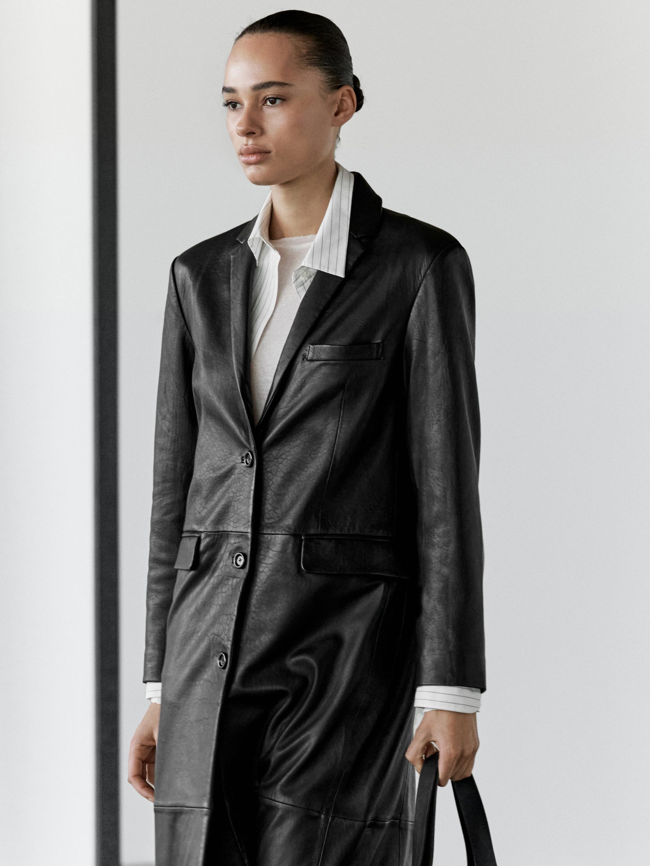 Long nappa leather coat