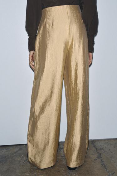 METALLIC PLEATED TROUSERS ZW COLLECTION - Golden by Zara - Image 2