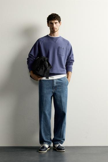 CREWNECK POCKET SWEATSHIRT - Mid-blue by Zara