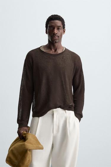 LINEN BLEND TEXTURED SWEATER - Brown by Zara