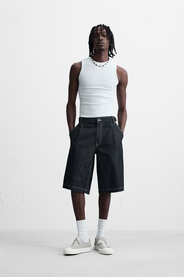 Zara BELTED BAGGY FIT DENIM SHORTS - Blue - Image 0