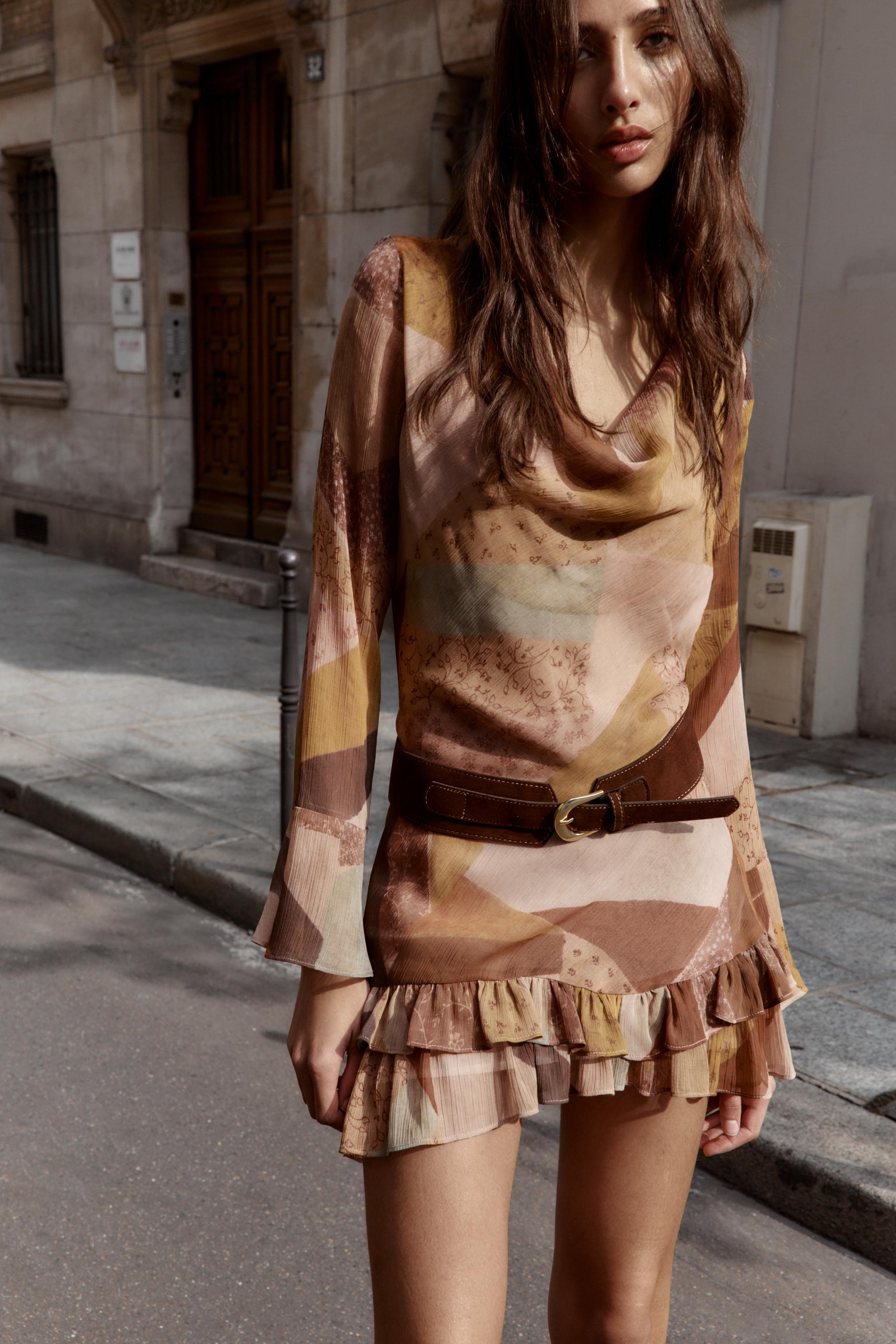 PATCHWORK PRINT BELTED MINI DRESS