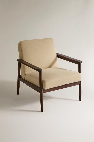 Zaras FÅTÖLJ I TRÄ OCH LINNE - Mörkt beige - Bild 0