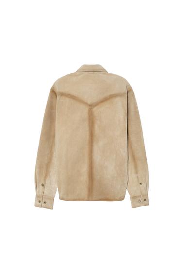 REGULAR FIT SUEDE LEATHER OVERSHIRT - Brown / Taupe by Zara - Image 3