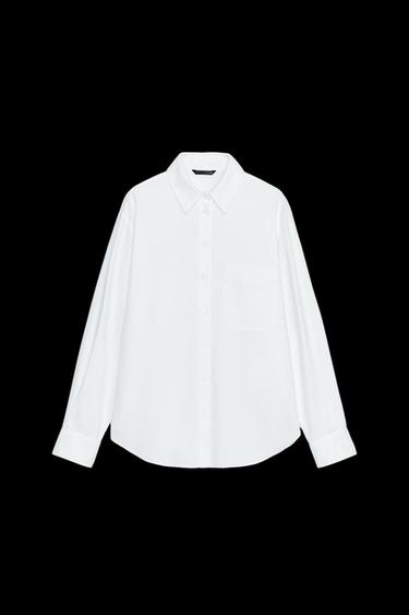 Zara BASIC OXFORD POCKET SHIRT - White