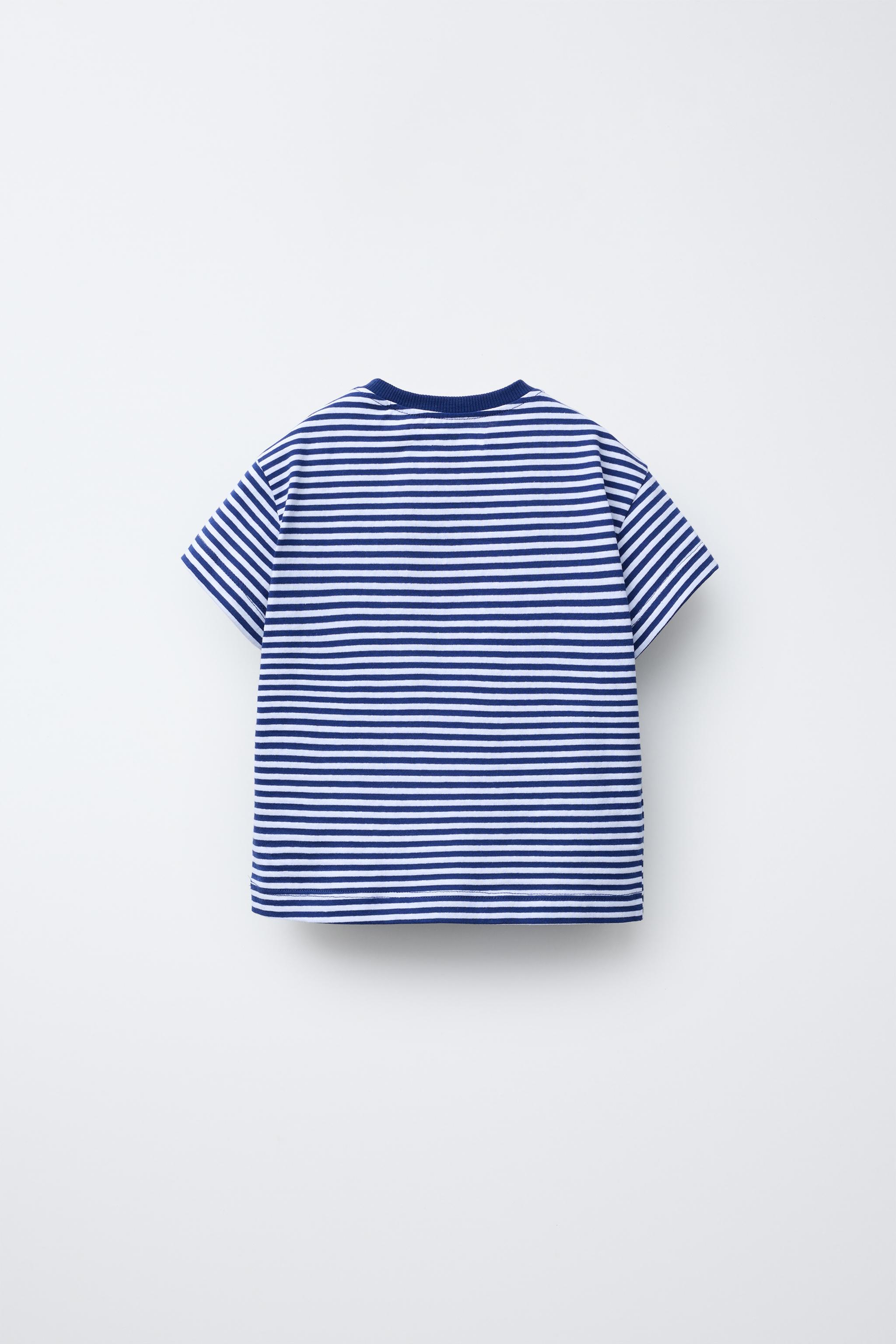 STRIPED T-SHIRT WITH PATCH - Red | ZARA India