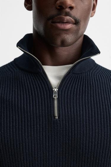 HIGH NECK ZIP-UP SWEATER - Navy blue by Zara - Image 4