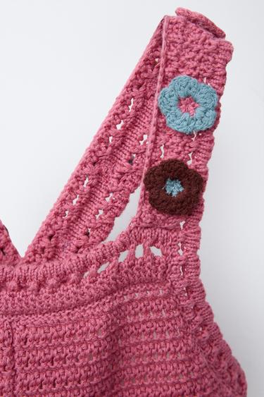 SALOPETTE COURTE EN MAILLE CROCHET FLEURS - Rose de Zara - Image 2