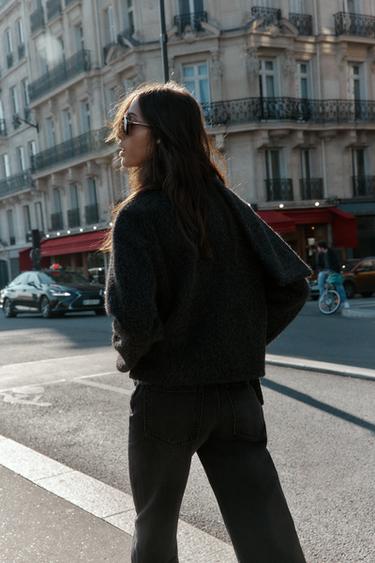 SHORT BOUCLÉ COAT WITH SCARF - Dark grey by Zara - Image 5