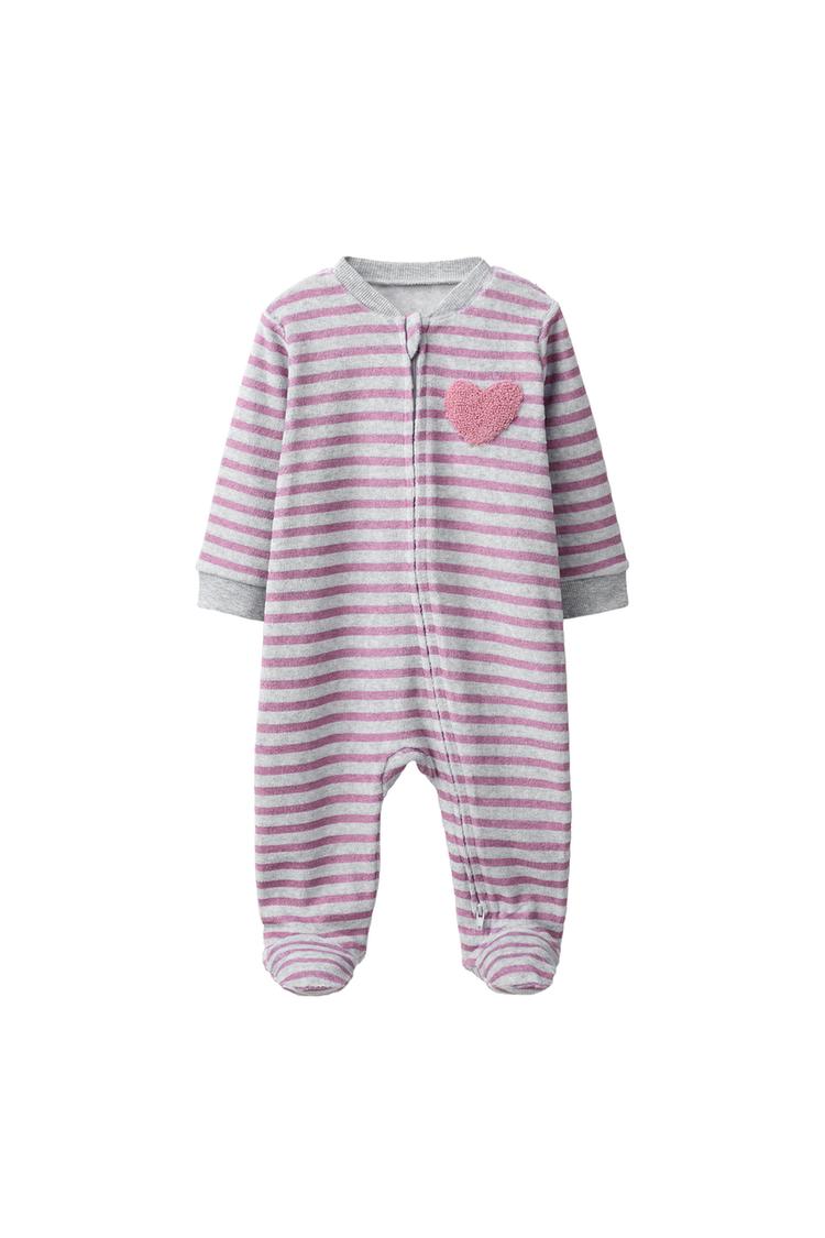 PIJAMA ENTERO RAYAS VELOUR BORDADO