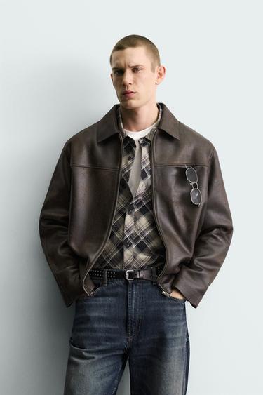 WASHED LEATHER EFFECT JACKET - Oil by Zara