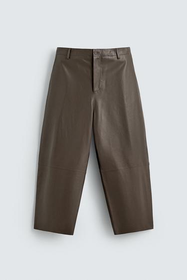 LEATHER BALLOON FIT TROUSERS - Beige by Zara