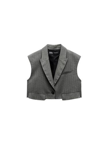 PINSTRIPE CROPPED FLAP VEST