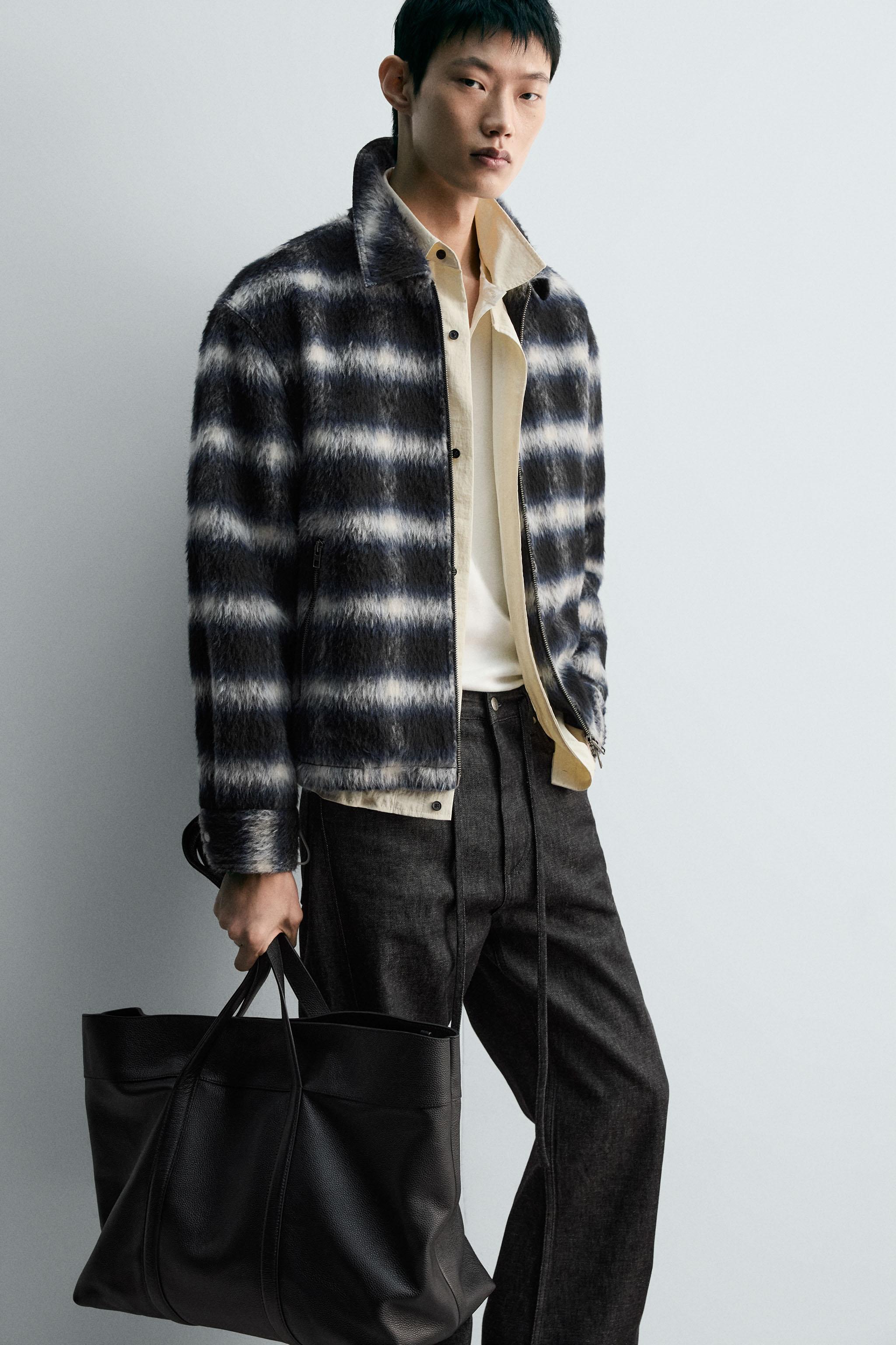 クロップドフィットチェック柄ジャケット - ブルー | ZARA Japan / 日本