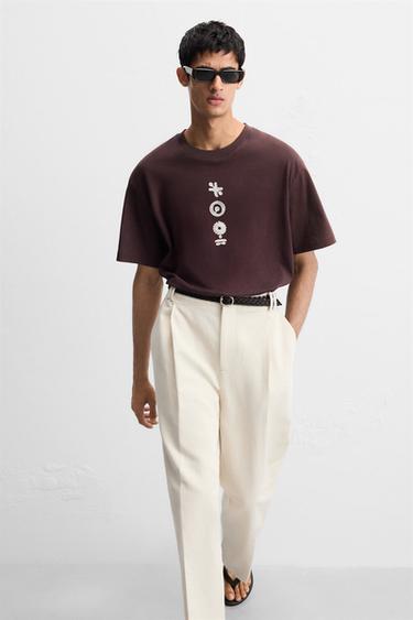 CONTRAST EMBROIDERY T-SHIRT - Burgundy by Zara - Image 6