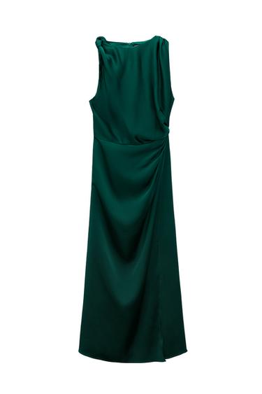 SATIN-FINISH DRESS WITH DRAPED DETAIL