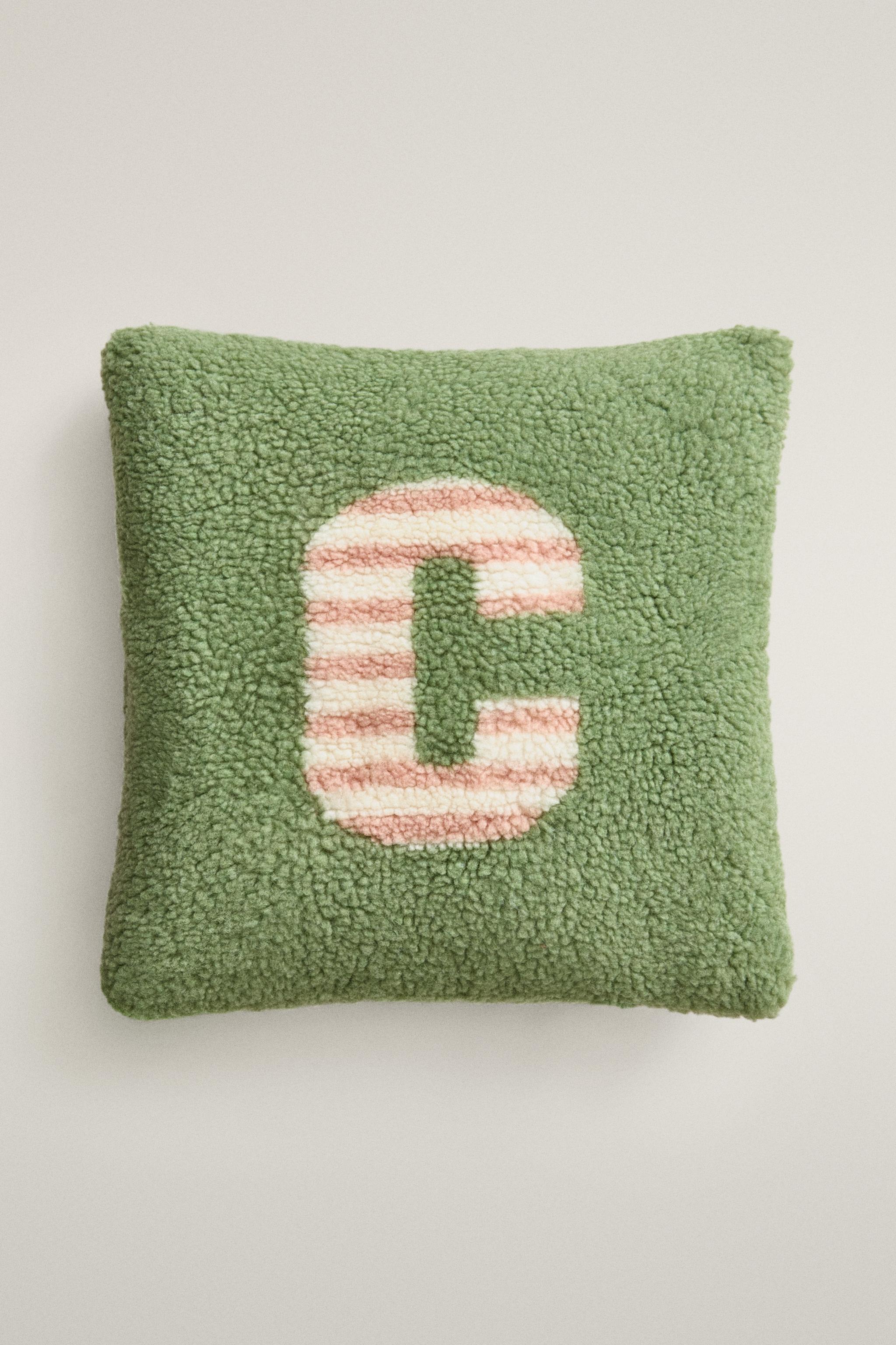 CHILDREN'S FAUX SHEARLING CUSHION WITH C — Light green