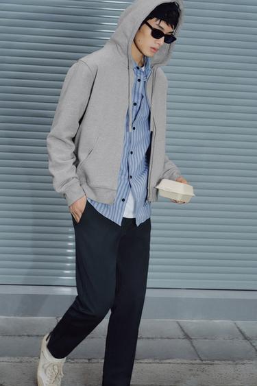 Zara ORIGINS 系列重磅連帽拉鍊運動衫 - 斑紋灰色