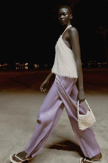 PANTALON PARÉO À NŒUD EFFET BRILLANT - Mauve de Zara - Image 3