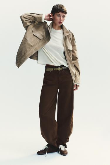 TRF BAGGY BALLOON MID-WAIST JEANS - Brown by Zara