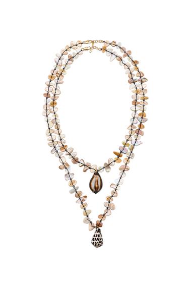 Zara PACK OF 2 SHELL NECKLACES - taupe brown