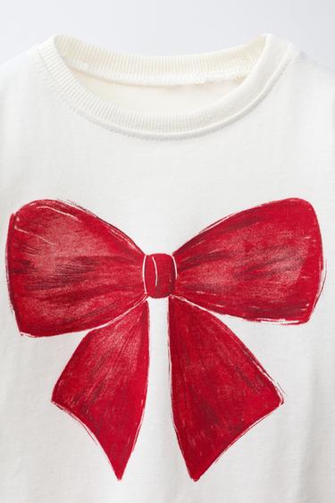WATERCOLOUR PRINT T-SHIRT WITH BOW - Red by Zara - Image 2
