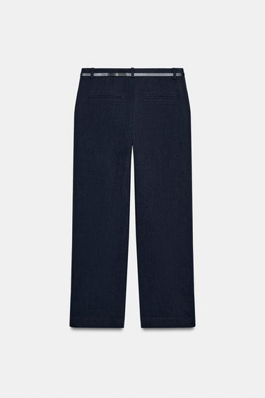 PANTALON DROIT À CEINTURE - Bleu marine de Zara - Image 6