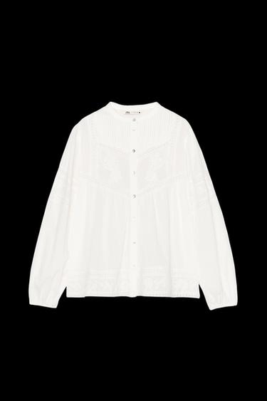 ZW COLLECTION ROMANTIC EMBROIDERED BLOUSE - Ecru by Zara - Image 0