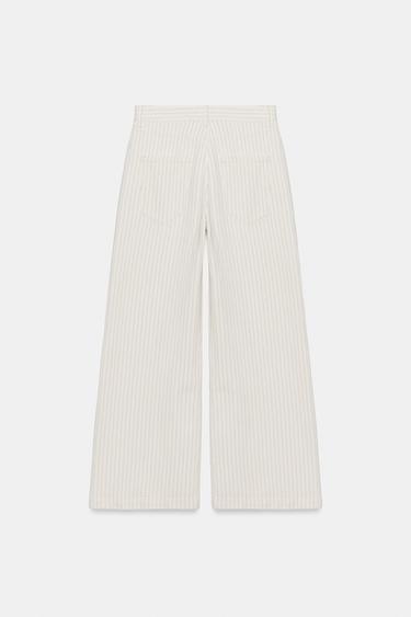ZW COLLECTION HIGH-WAIST STRIPED WIDE-LEG JEANS - Ecru by Zara - Image 7