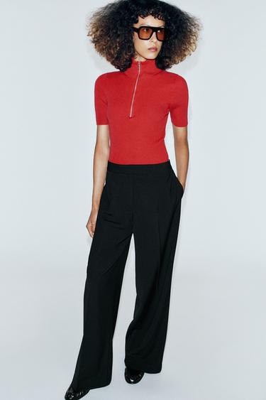 Zara WIDE-LEG PLEATED PANTS - Black