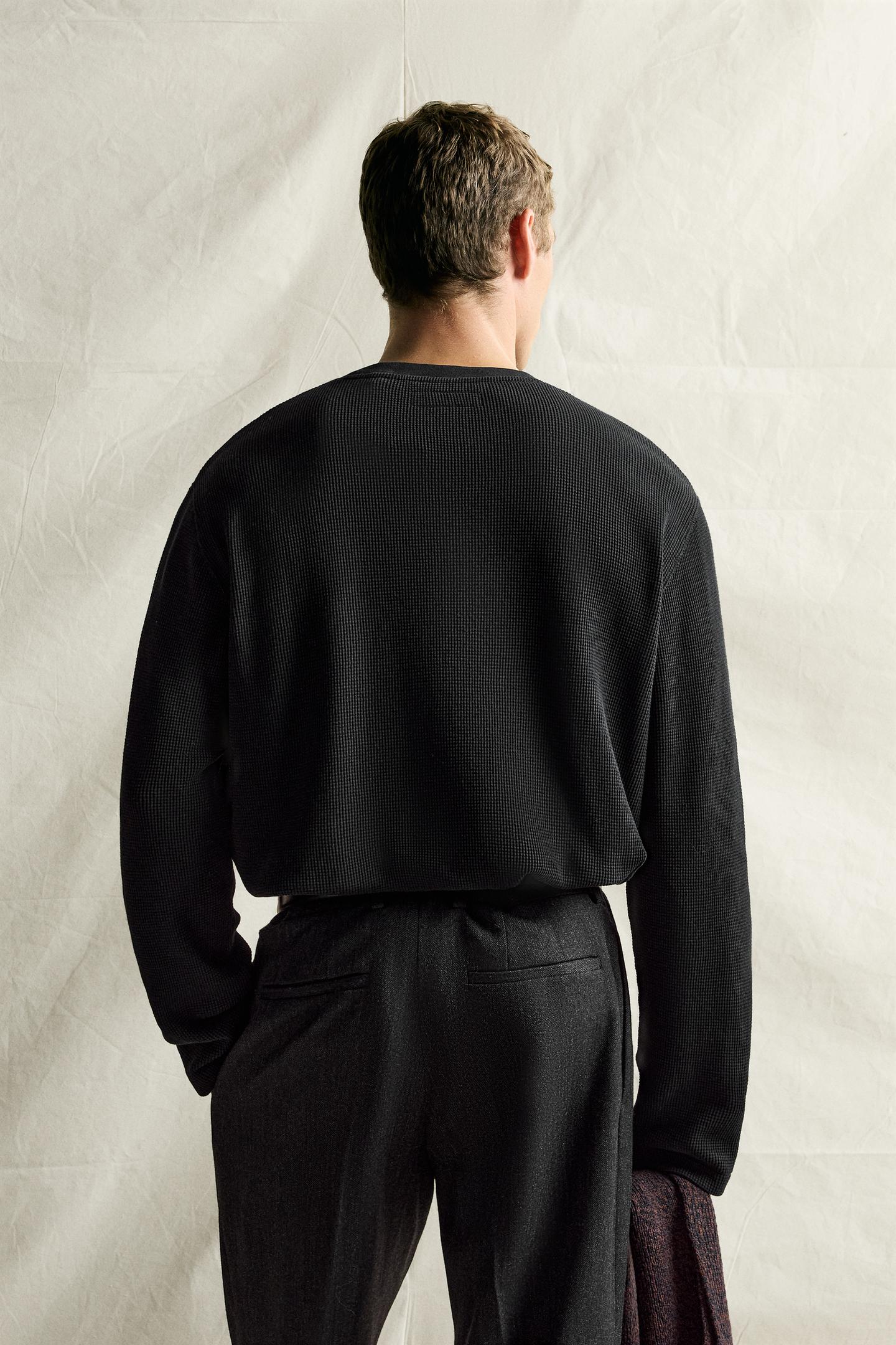 Мужская футболка Zara Waffle-Textured, цвет: Чёрный — фото 3