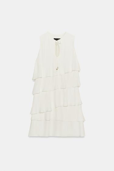Zara SHORT RUFFLED DRESS - Ecru