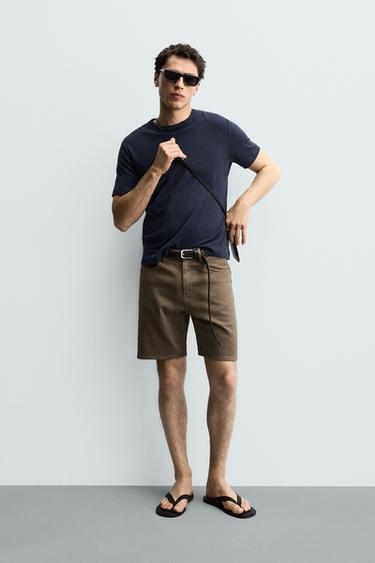 REGULAR FIT DENIM BERMUDA SHORTS - Brown by Zara