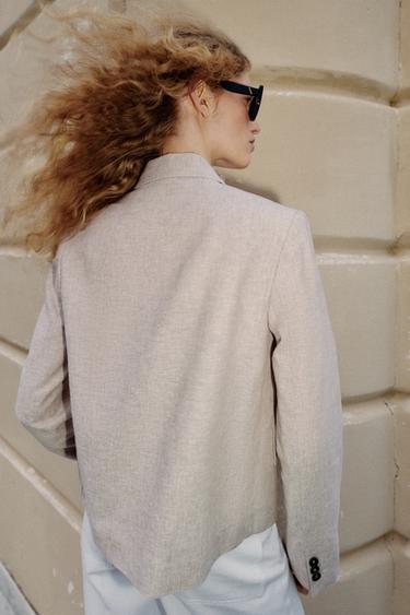 STRAIGHT DARTED LINEN BLEND BLAZER - Sand / Marl by Zara - Image 4