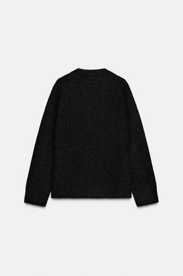 PULL EN MAILLE LISSE À COL EN V - Noir de Zara - Image 4