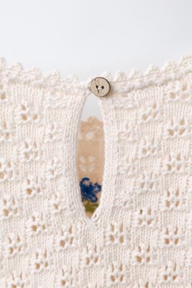 EMBROIDERED CROCHET KNIT T-SHIRT - Ecru by Zara - Image 3
