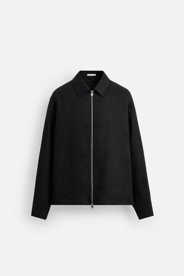 100% LINEN OVERSHIRT - Black by Zara