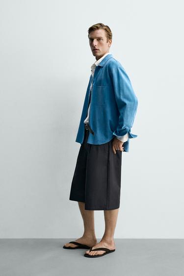 REGULAR FIT SUEDE LEATHER OVERSHIRT - Blue by Zara - Image 3